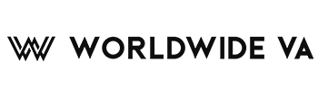 The horizontal version of the WorldWide VA logo in black.