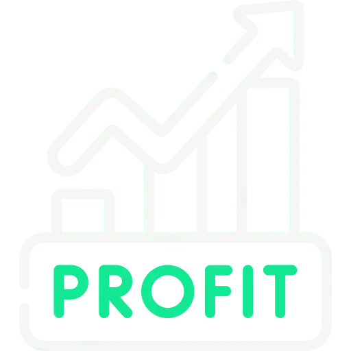 Icon that represents being cost effective, the graphic depicts an upward bar graft with arrow on top. And the profit below