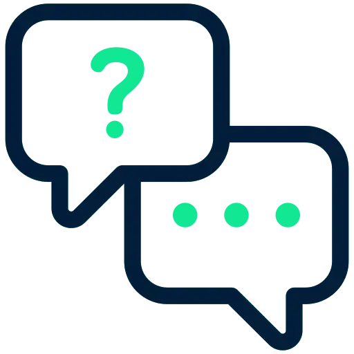 A icon image depicting two speech bubbles relating to questions and answers.